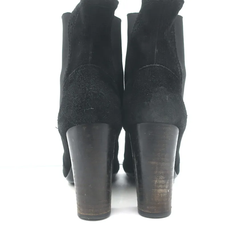 Tod's Wingtip Chelsea Stiefel Schwarz Wildleder Größe 39.5 High Heel Knöchelstiefel