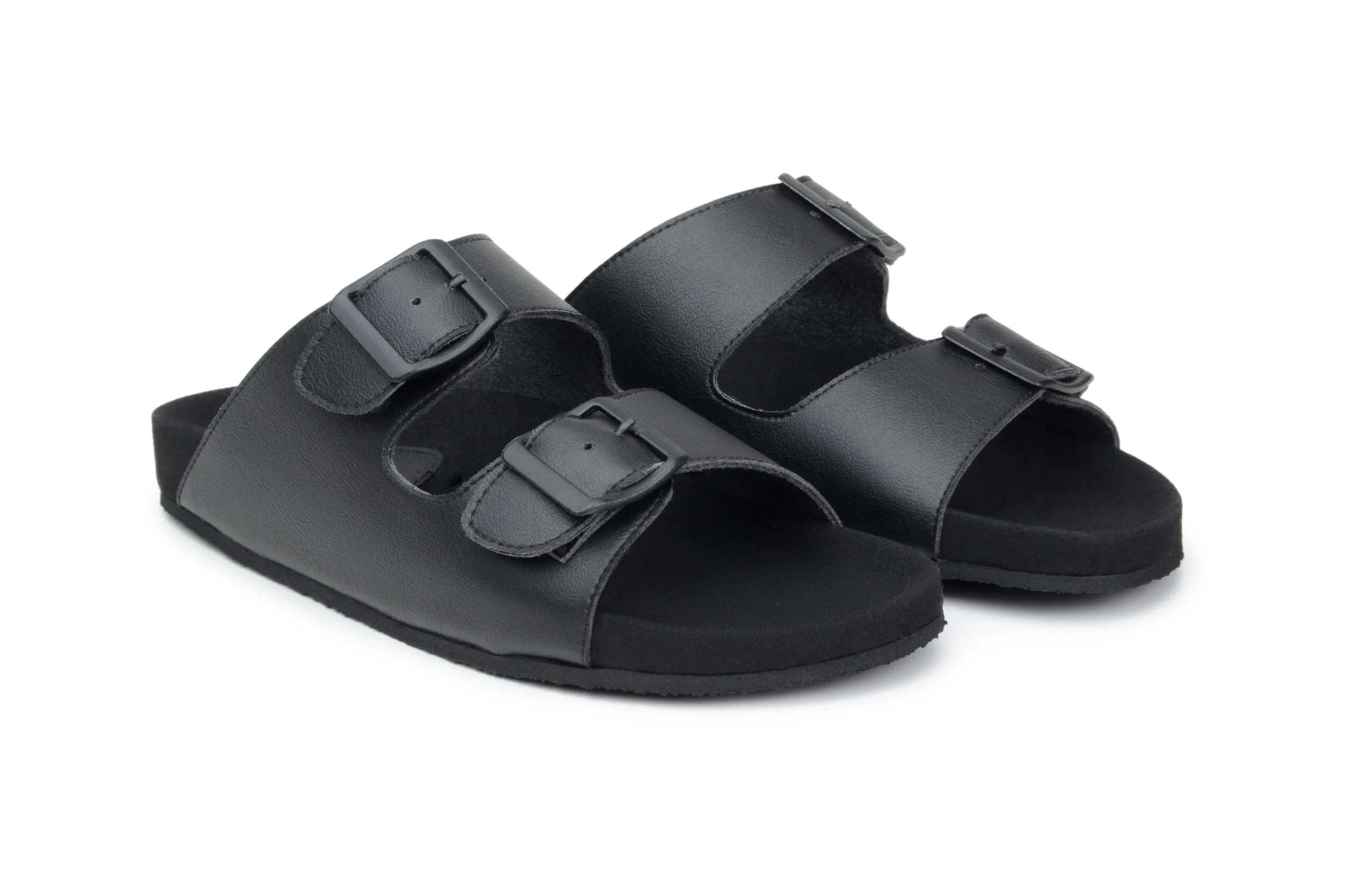 Truda Unisex Vegan-Leder Sandalen mit zwei Riemen | Schwarz