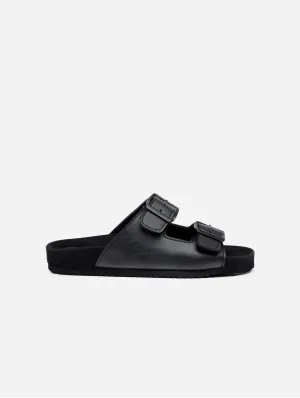Truda Unisex Vegan-Leder Sandalen mit zwei Riemen | Schwarz