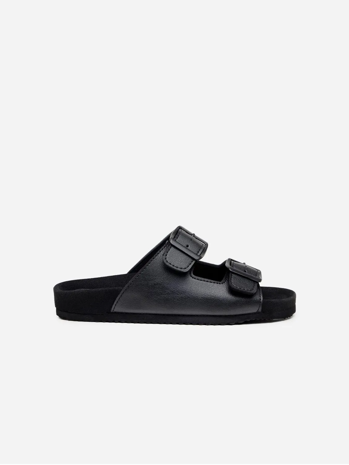 Truda Unisex Vegan-Leder Sandalen mit zwei Riemen | Schwarz