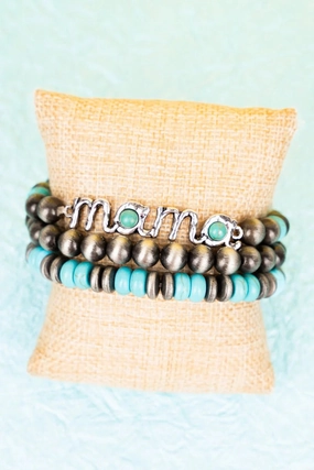 Turquoise 'Mama' Silverdale Stretch Bracelet Set texture-rose-gold  