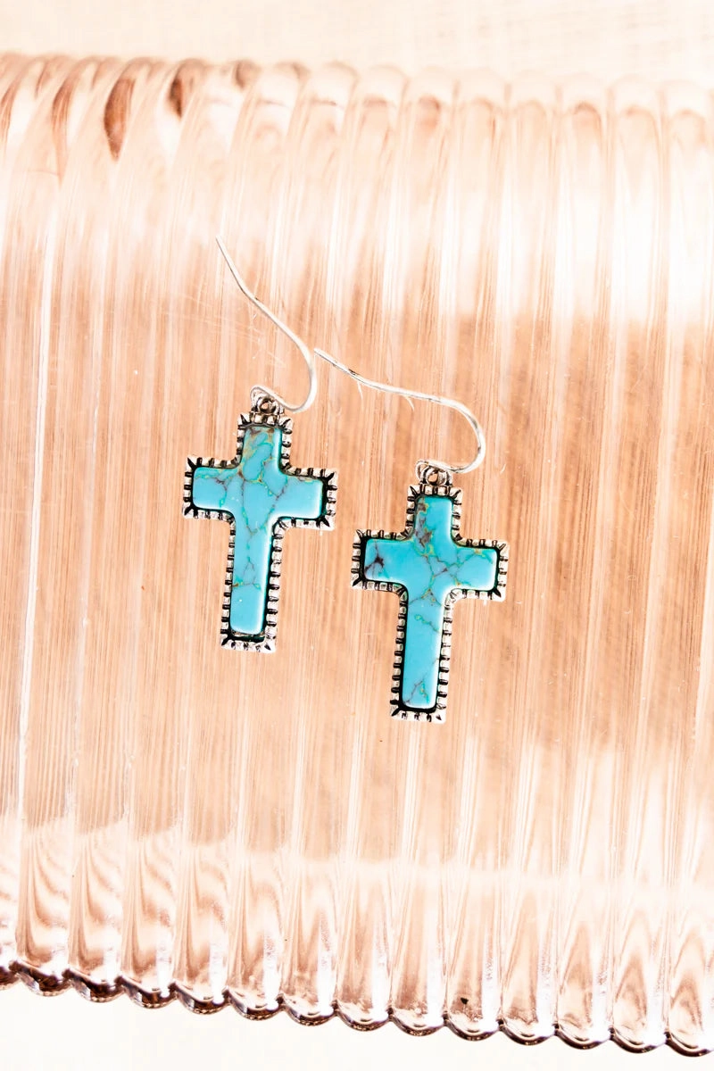 Turquoise Addyston Cross Earrings texture-rose-gold  