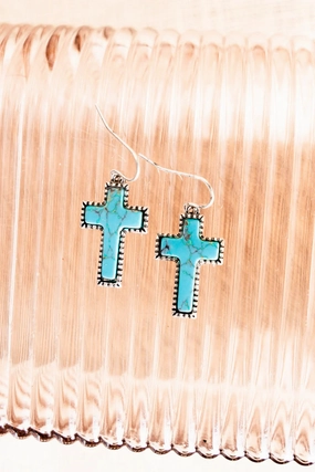 Turquoise Addyston Cross Earrings texture-rose-gold  