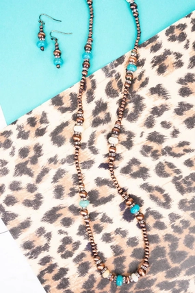 Turquoise and Howlite Wyatt Way Copper Pearl Necklace and Earring Set texture-rose-gold  