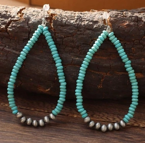 Turquoise and Pearl Teardrop Hoop Earrings texture-rose-gold  