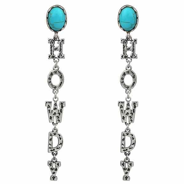 TURQUOISE AND SILVERTONE HOWDY DROP EARRINGS texture-rose-gold  