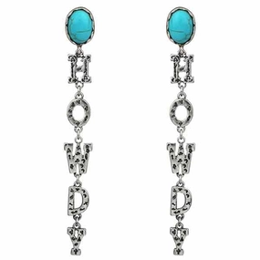 TURQUOISE AND SILVERTONE HOWDY DROP EARRINGS texture-rose-gold  