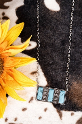 Turquoise and Silvertone Olmsted Falls Necklace texture-rose-gold  