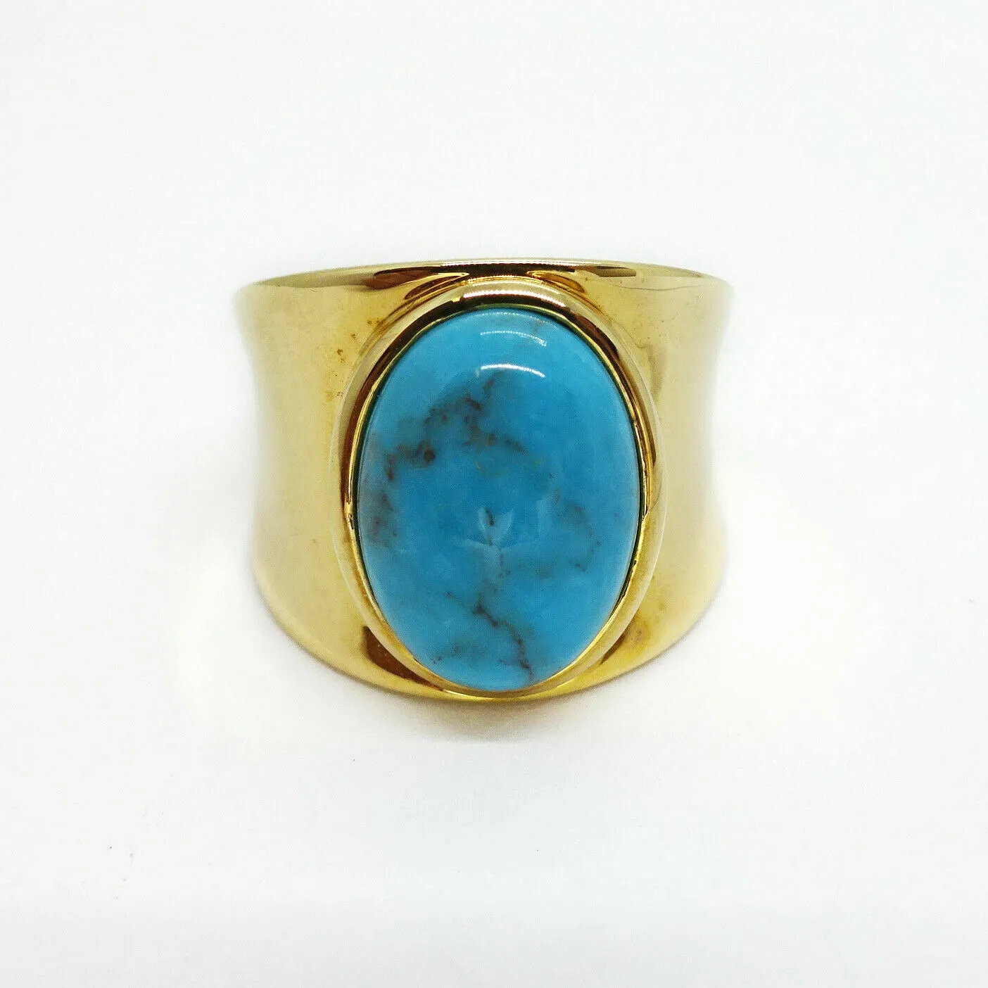 Turquoise Cabochon 18k Gold Vermeil Sterling Ring Size 7.75