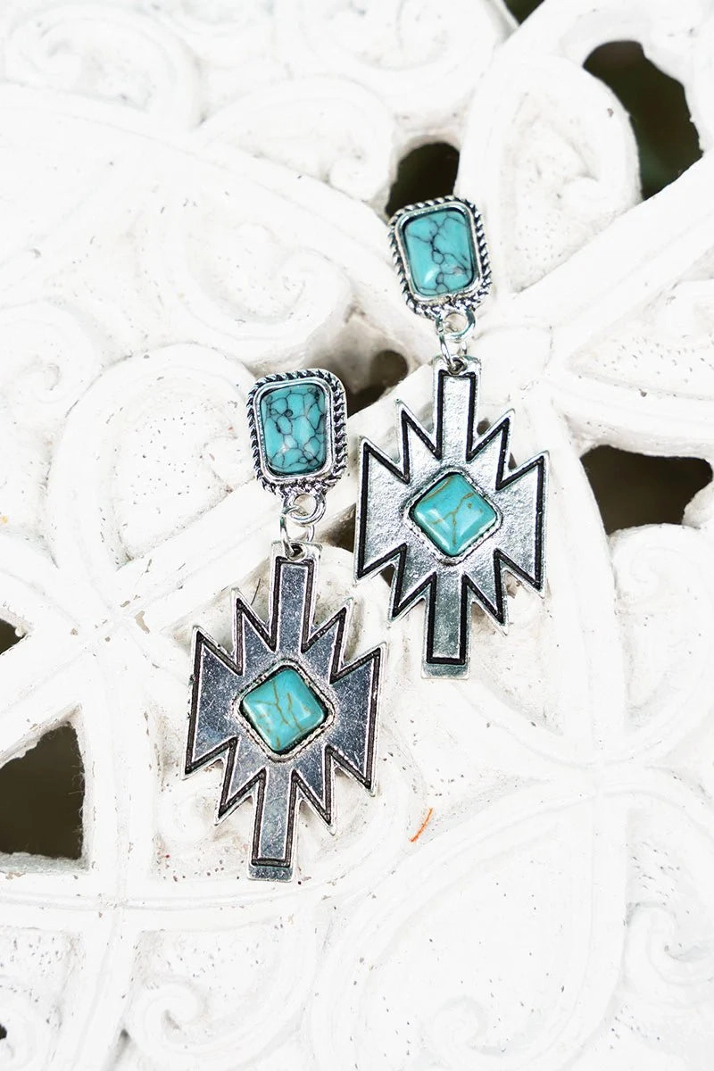 Turquoise Casa Grande Silvertone Earrings texture-rose-gold  