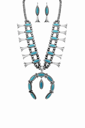 Turquoise El Verano Silver Pearl Necklace and Earring Set texture-rose-gold  