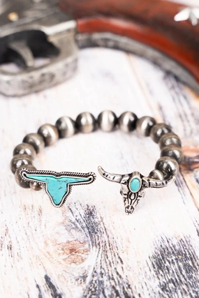 Turquoise Gunrise Steer Head Silvertone Cuff Bracelet texture-rose-gold  