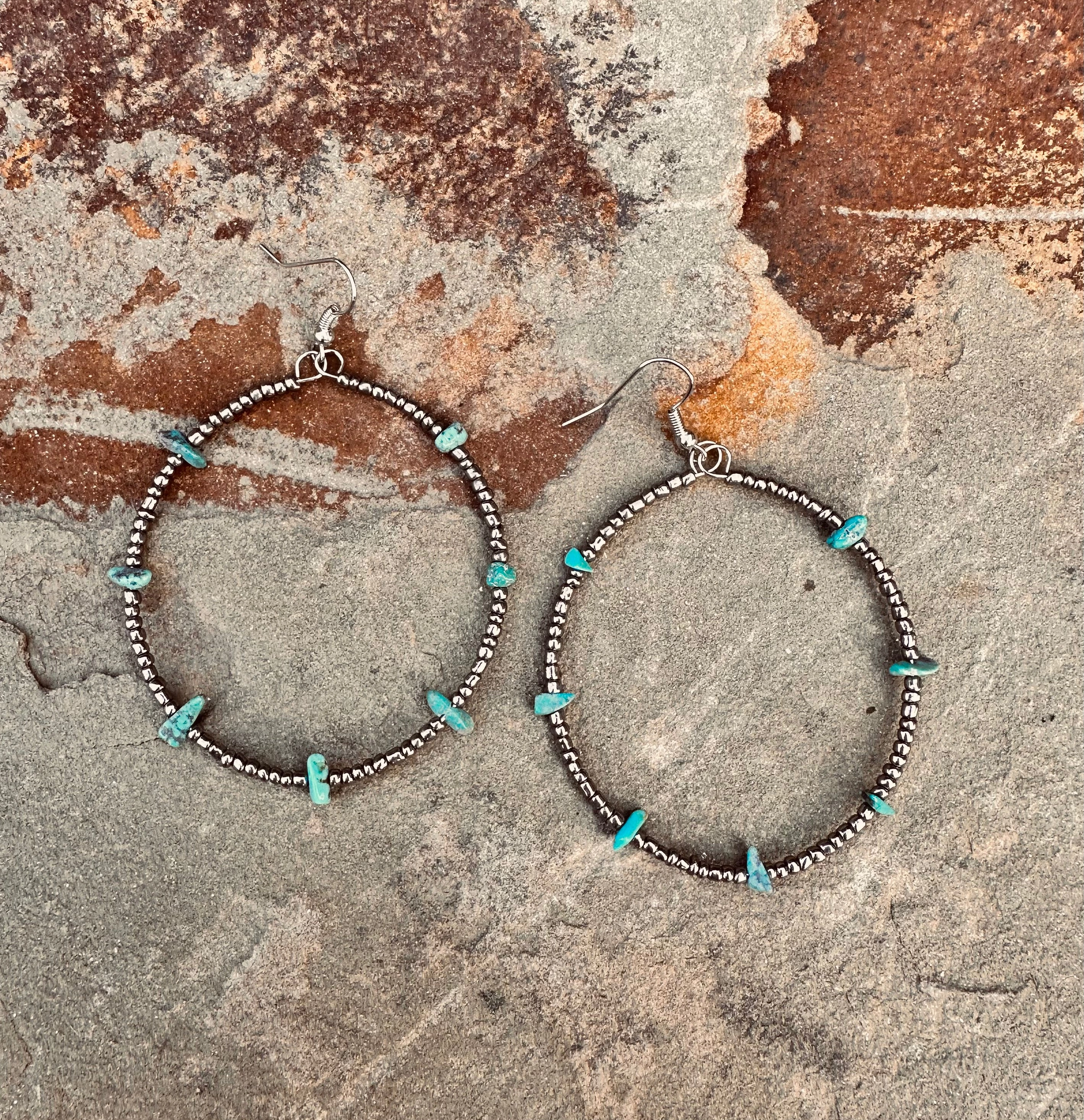 Turquoise Hoop Earrings texture-rose-gold  