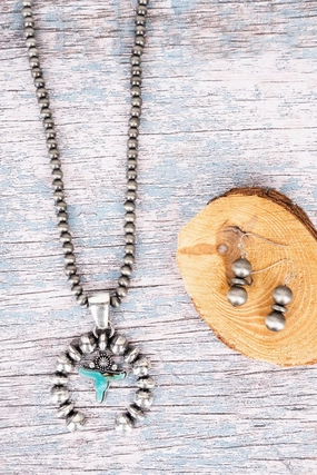 Turquoise Richfield Silver Pearl Necklace and Earring Set texture-rose-gold  
