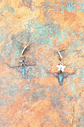 Turquoise Steer Head Dangle Earrings texture-rose-gold  