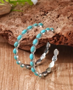 Turquoise Stone Hoop Earrings texture-rose-gold  