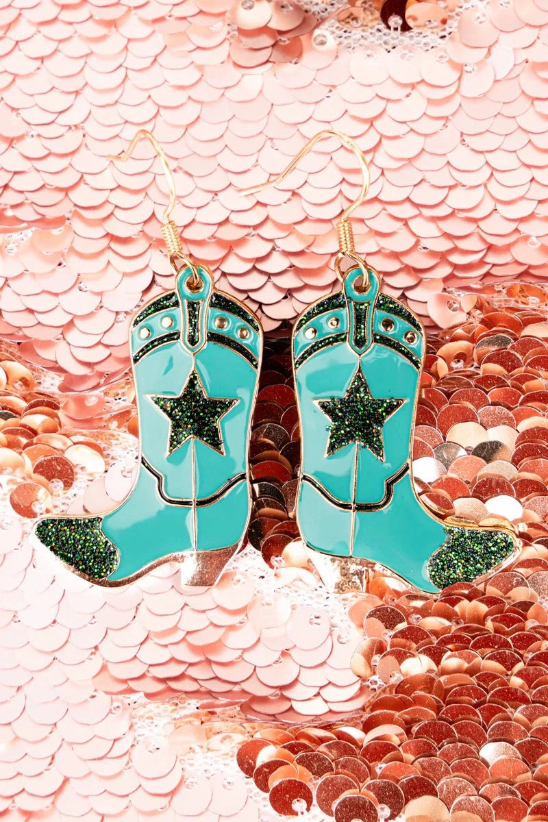 Turquoise Two Steppin Boots Goldtone Earrings texture-rose-gold  