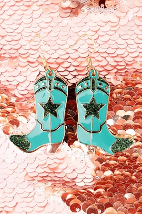 Turquoise Two Steppin Boots Goldtone Earrings texture-rose-gold  