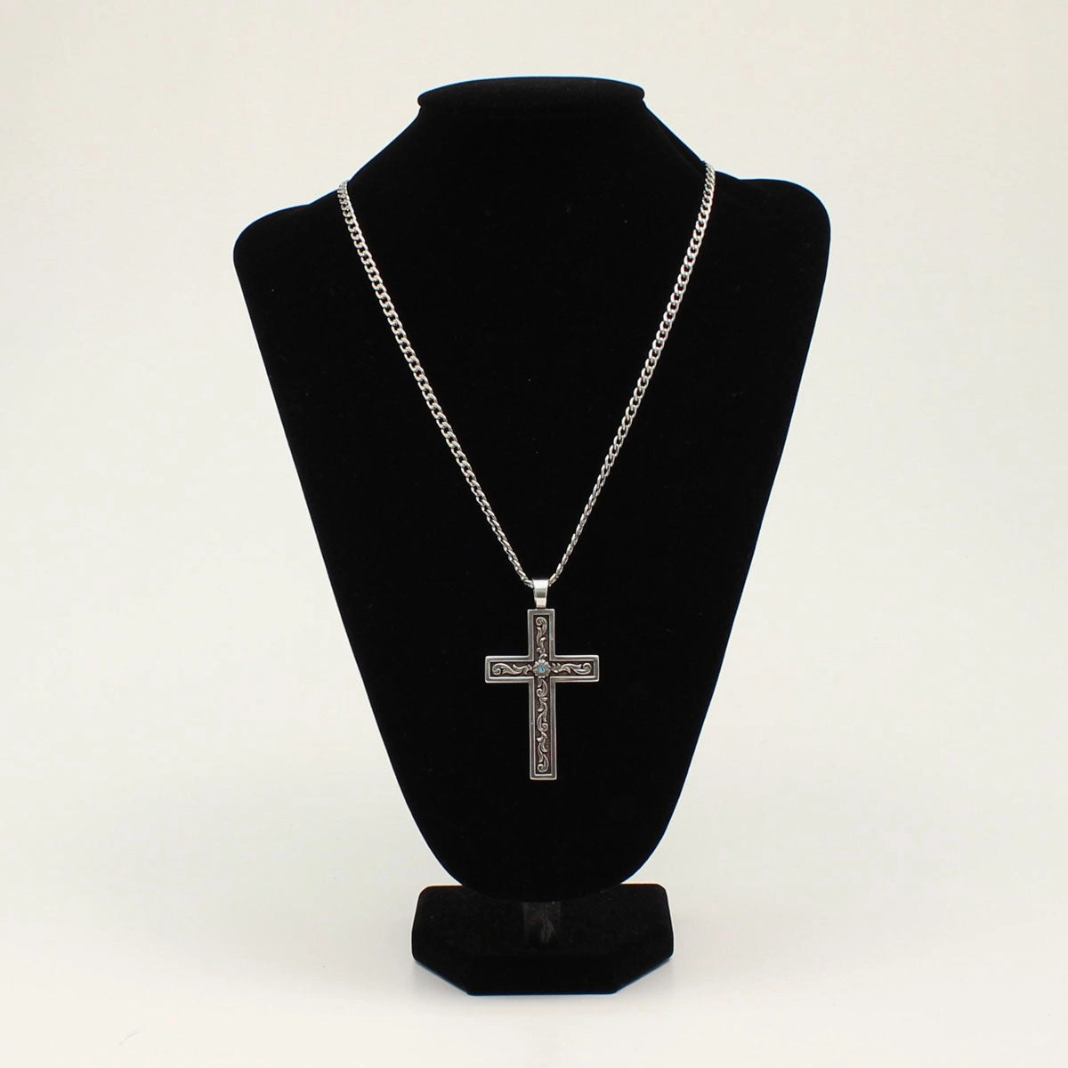 Twister Aqua Stone Cross Necklace texture-rose-gold  