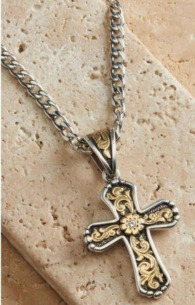 Twister Engraved Cross Necklace texture-rose-gold  