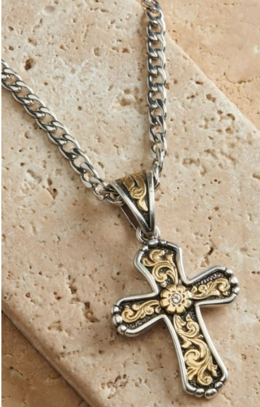 Twister Engraved Cross Necklace texture-rose-gold  