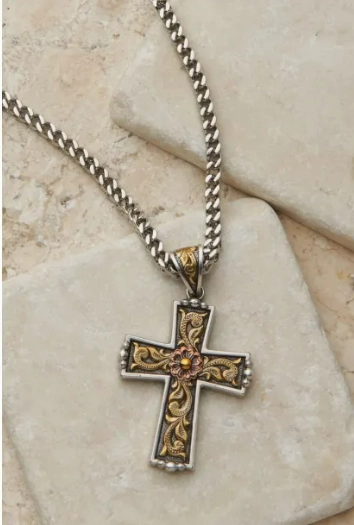 Twister Floral Cross Necklace texture-rose-gold  