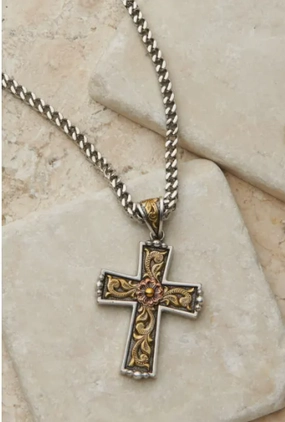 Twister Floral Cross Necklace texture-rose-gold  