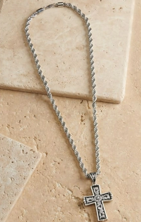Twister Floral Embossed Cross Necklace texture-rose-gold  