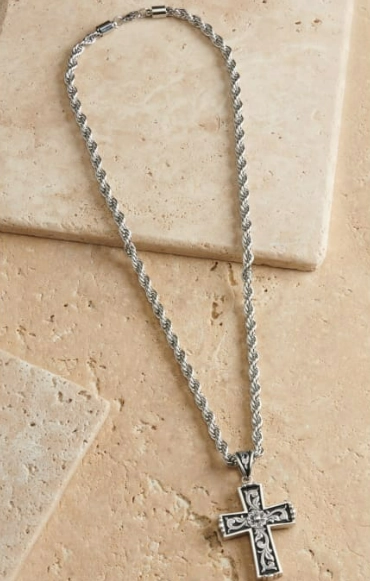 Twister Floral Embossed Cross Necklace texture-rose-gold  