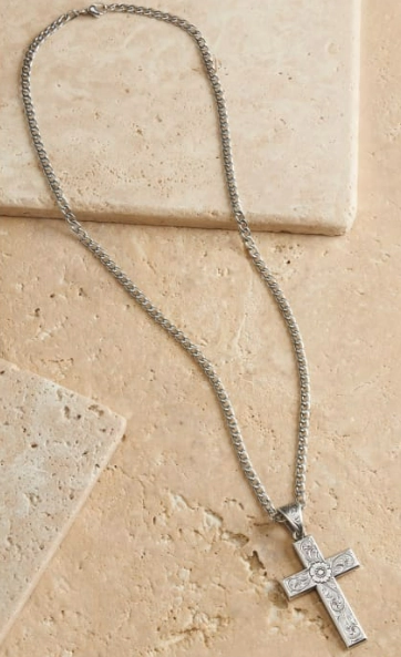Twister Floral Scroll Cross Necklace