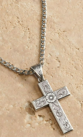 Twister Floral Scroll Cross Necklace texture-rose-gold  
