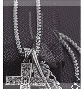 TWISTER MEN'S FEATHER CROSS NECKLACE texture-rose-gold  