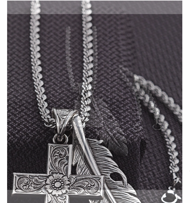 TWISTER MEN'S FEATHER CROSS NECKLACE texture-rose-gold  