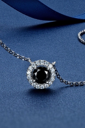 Two-Tone 1 Carat Moissanite Round Pendant Necklace 