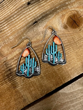 Two-Tone Cactus Sunrise Earrings texture-rose-gold  