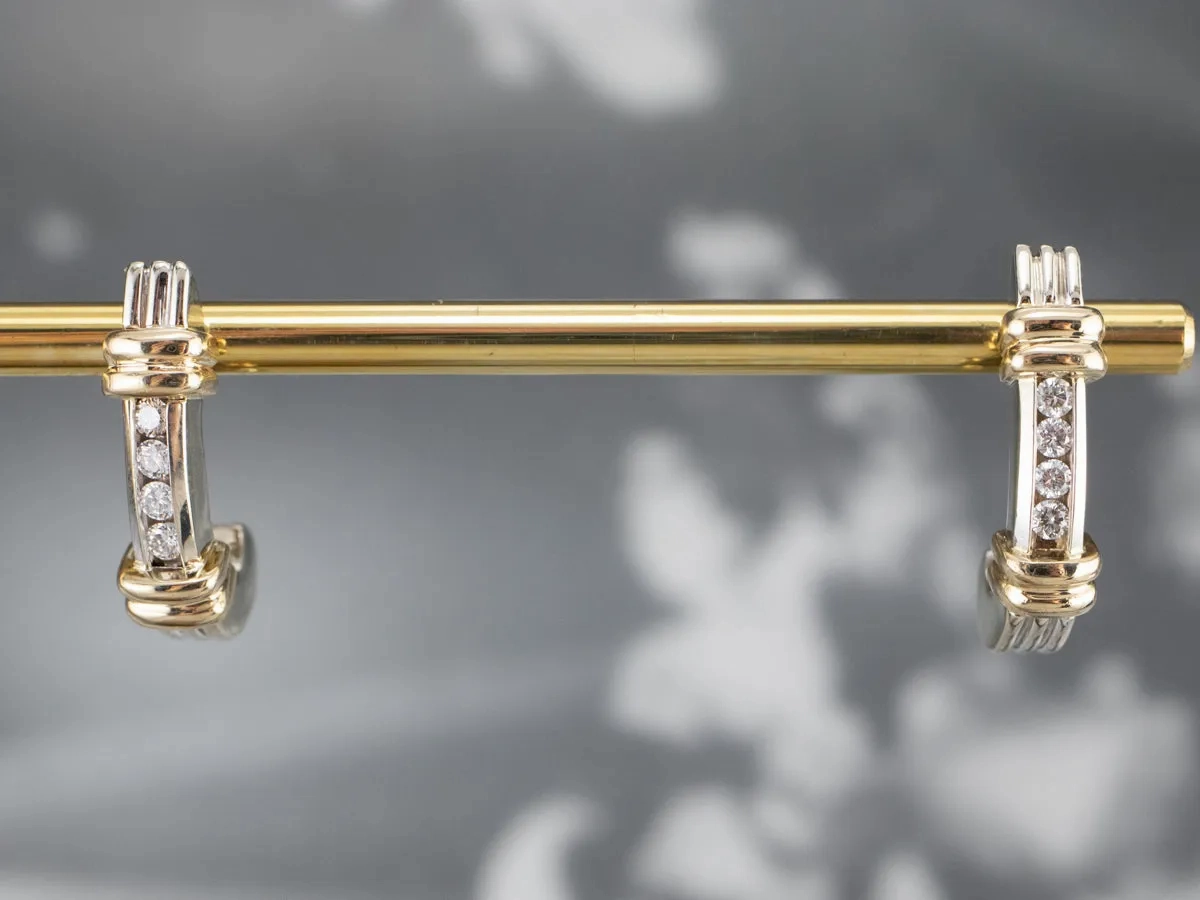 Two Tone Gold Diamond Drop Earrings