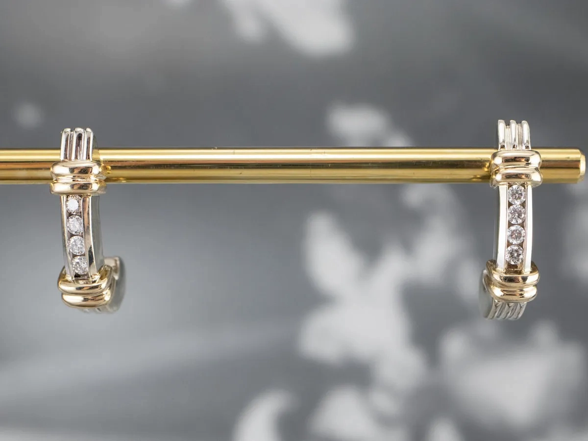 Two Tone Gold Diamond Drop Earrings