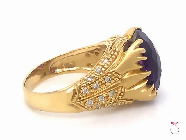 Unique Designer Amethyst &amp; Diamond Ring, 5.00 Carat, 18K Yellow Gold