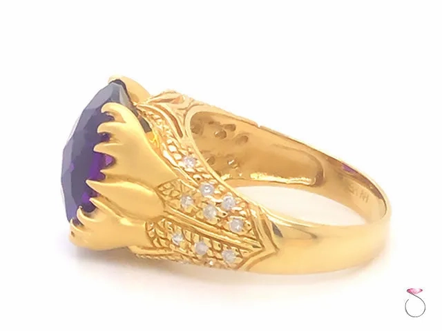 Unique Designer Amethyst &amp; Diamond Ring, 5.00 Carat, 18K Yellow Gold