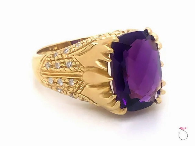 Unique Designer Amethyst &amp; Diamond Ring, 5.00 Carat, 18K Yellow Gold