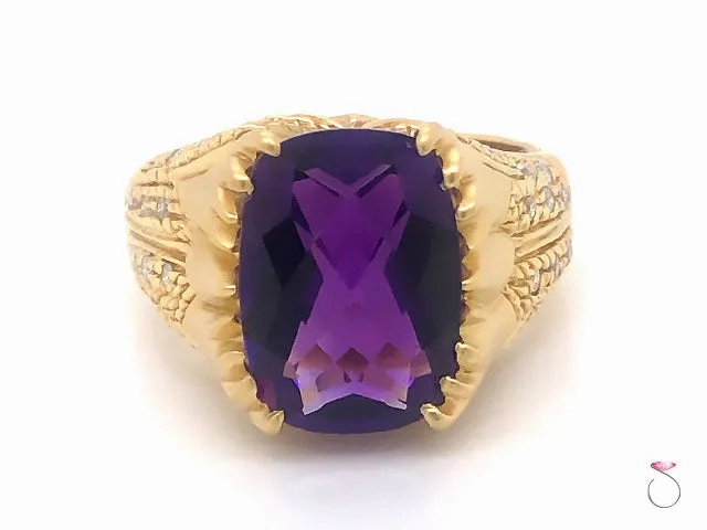Unique Designer Amethyst &amp; Diamond Ring, 5.00 Carat, 18K Yellow Gold