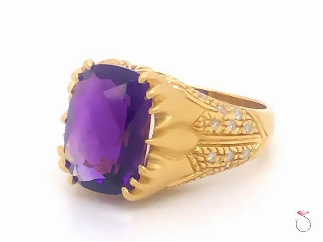 Unique Designer Amethyst &amp; Diamond Ring, 5.00 Carat, 18K Yellow Gold