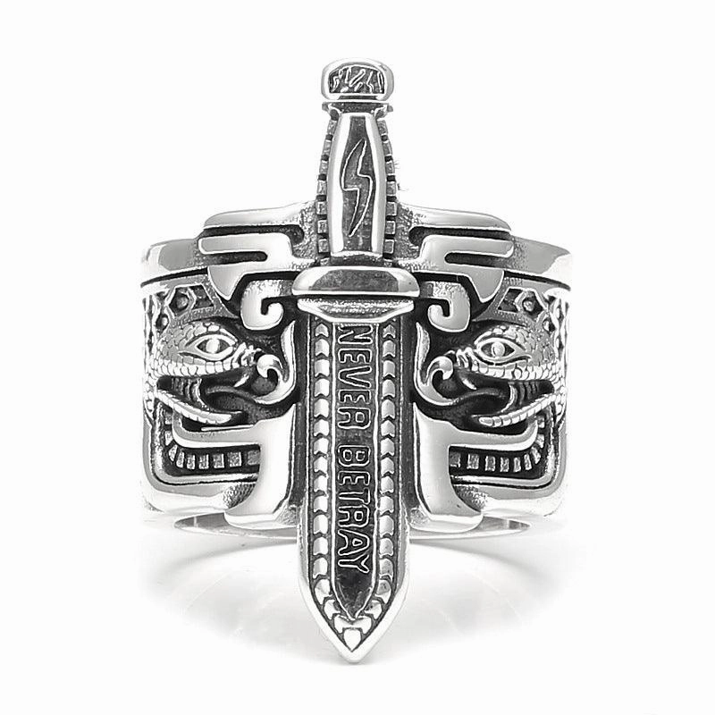 Unique Punk Style Sword Ring Male Vintage Thai Silver