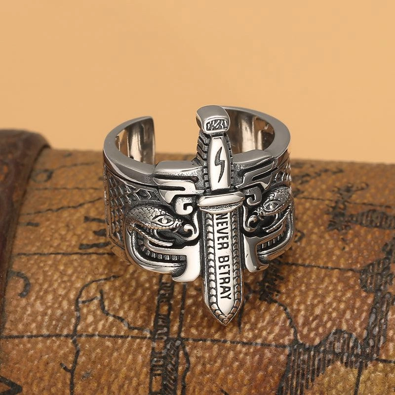 Unique Punk Style Sword Ring Male Vintage Thai Silver