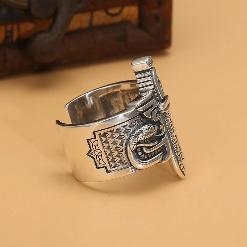 Unique Punk Style Sword Ring Male Vintage Thai Silver