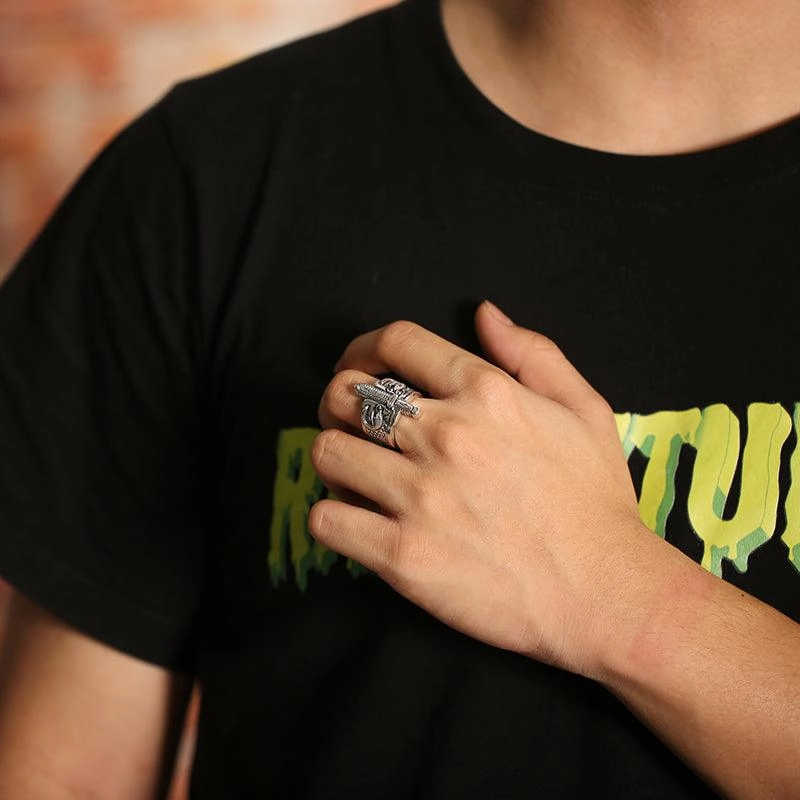 Unique Punk Style Sword Ring Male Vintage Thai Silver
