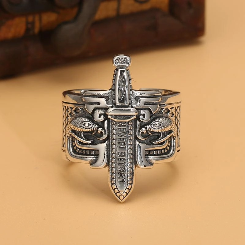 Unique Punk Style Sword Ring Male Vintage Thai Silver