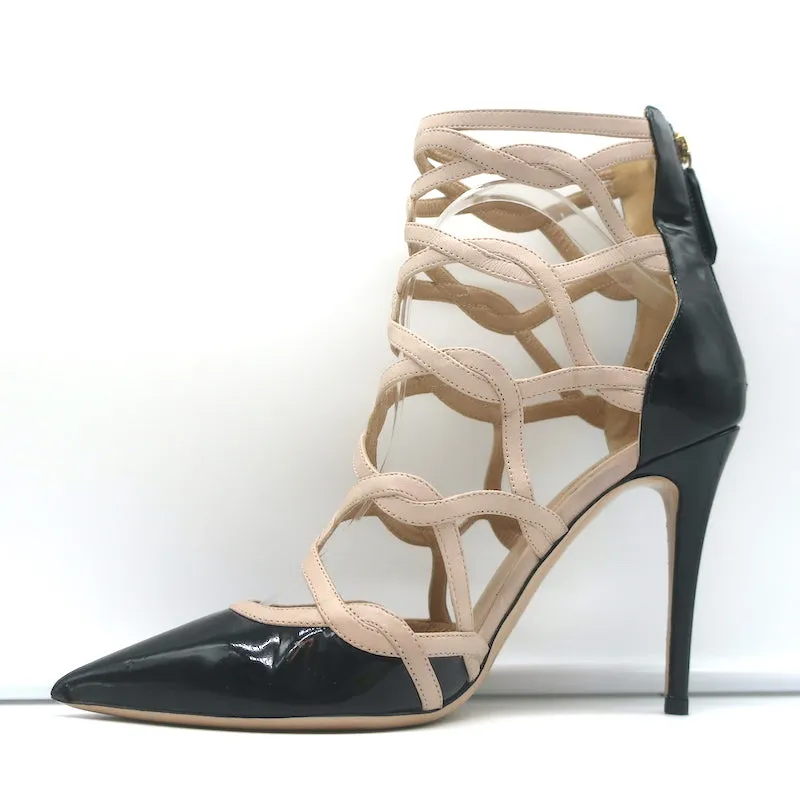Valentino Cage Knöchelstiefel Schwarz Lackleder & Pulverleder Größe 39,5