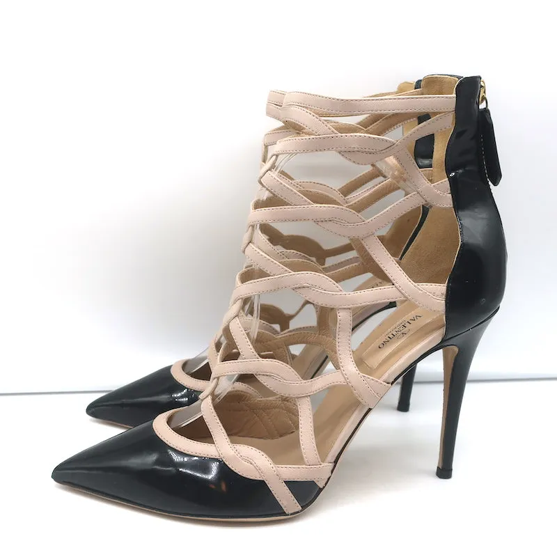 Valentino Cage Knöchelstiefel Schwarz Lackleder & Pulverleder Größe 39,5