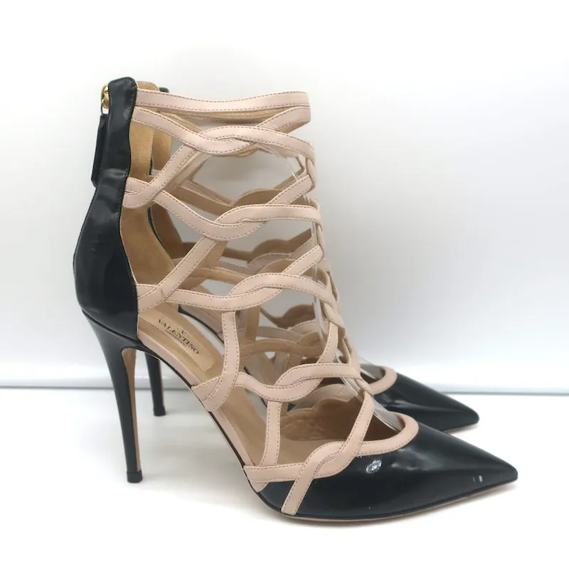 Valentino Cage Knöchelstiefel Schwarz Lackleder & Pulverleder Größe 39,5